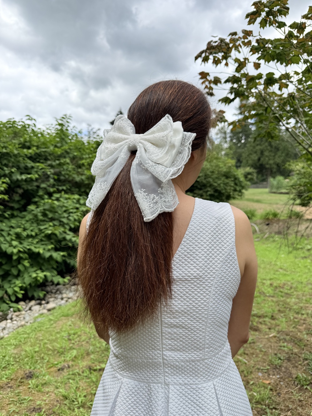 Lace layered white hair bow hair barrette
